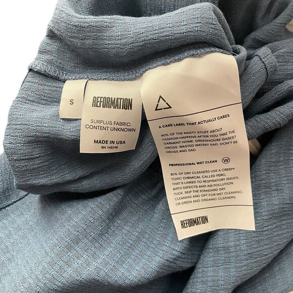 Reformation Womens Small Crop Top Blue Off the Shoulder Flounce Blouse Solid - Picture 3 of 8